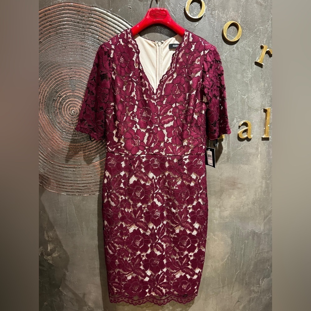 NWT Ellen Tracy Burgundy Lace Midi Dress size 6